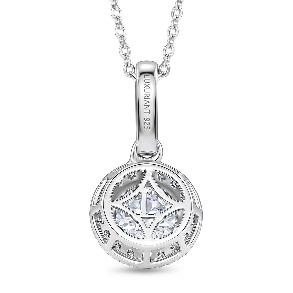 Luxuriant - SGL Certified SI-G-H Lab Grown Diamond Halo Pendant with Chain (Size 20) in Rhodium Overlay Sterling Silver 1.20 Ct.
