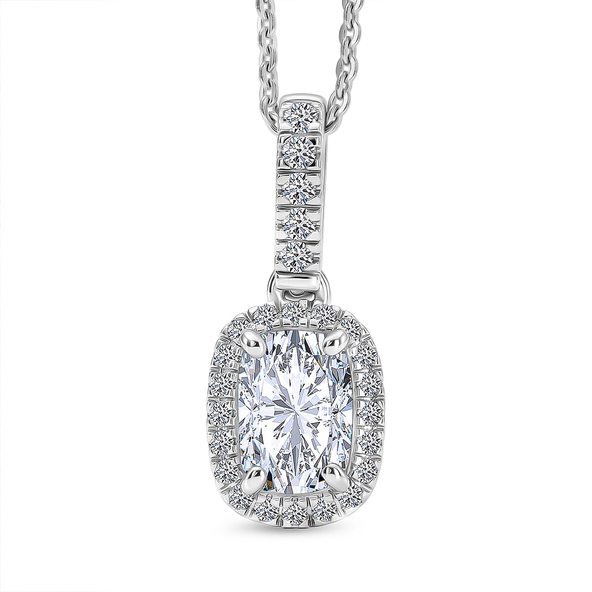 Luxuriant - SGL Certified SI-G-H Lab Grown Diamond Halo Pendant with Chain (Size 20) in Rhodium Overlay Sterling Silver 1.27 Ct.
