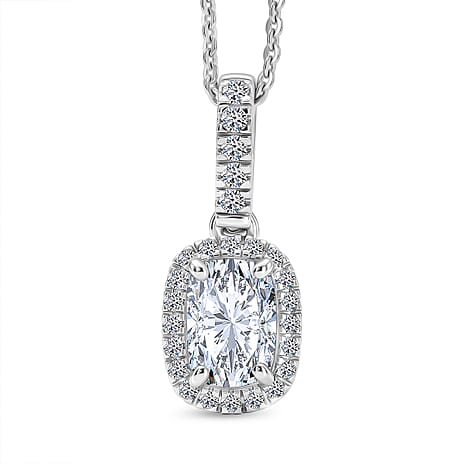 Luxuriant - SGL Certified SI-G-H Lab Grown Diamond Halo Pendant with Chain (Size 20) in Rhodium Overlay Sterling Silver 1.27 Ct.