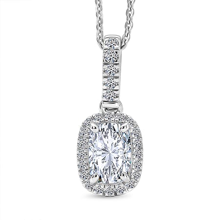 Luxuriant - SGL Certified SI-G-H Lab Grown Diamond Halo Pendant with Chain (Size 20) in Rhodium Overlay Sterling Silver 1.27 Ct. Luxuriant - SGL Certified SI-G-H Lab Grown Diamond Halo Pendant with Chain (Size 20) in Rhodium Overlay Sterling Silver 1.27 Ct.