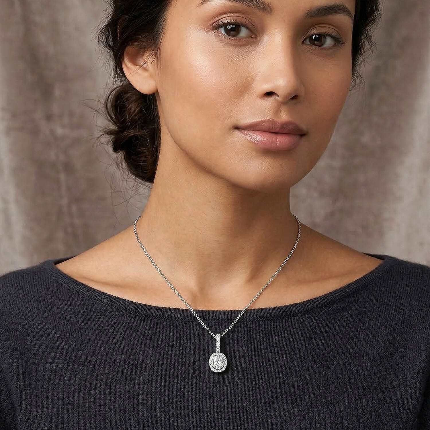 Luxuriant - SGL Certified SI-G-H Lab Grown Diamond Halo Pendant with Chain (Size 20) in Rhodium Overlay Sterling Silver 1.27 Ct.