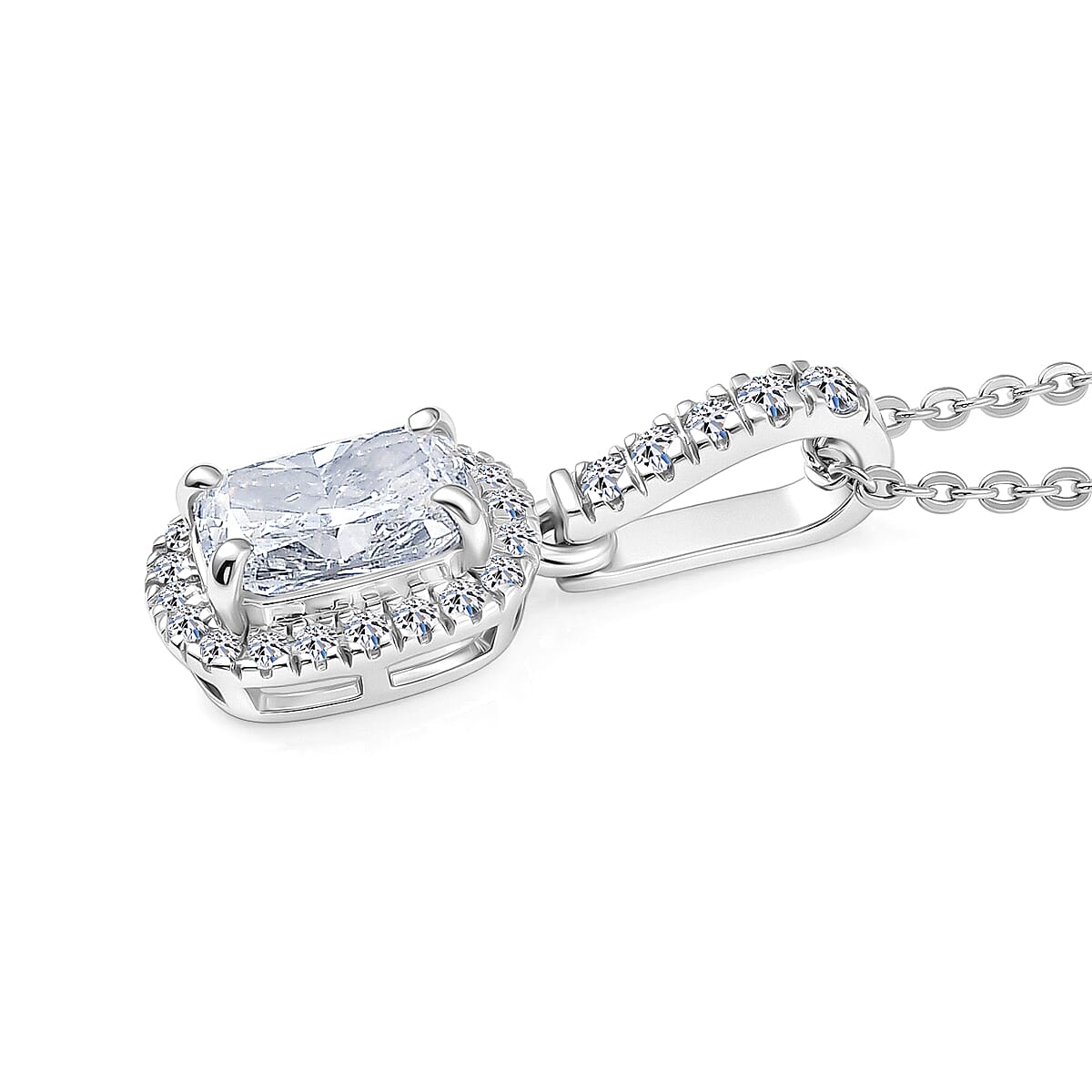 Luxuriant - SGL Certified SI-G-H Lab Grown Diamond Halo Pendant with Chain (Size 20) in Rhodium Overlay Sterling Silver 1.27 Ct.