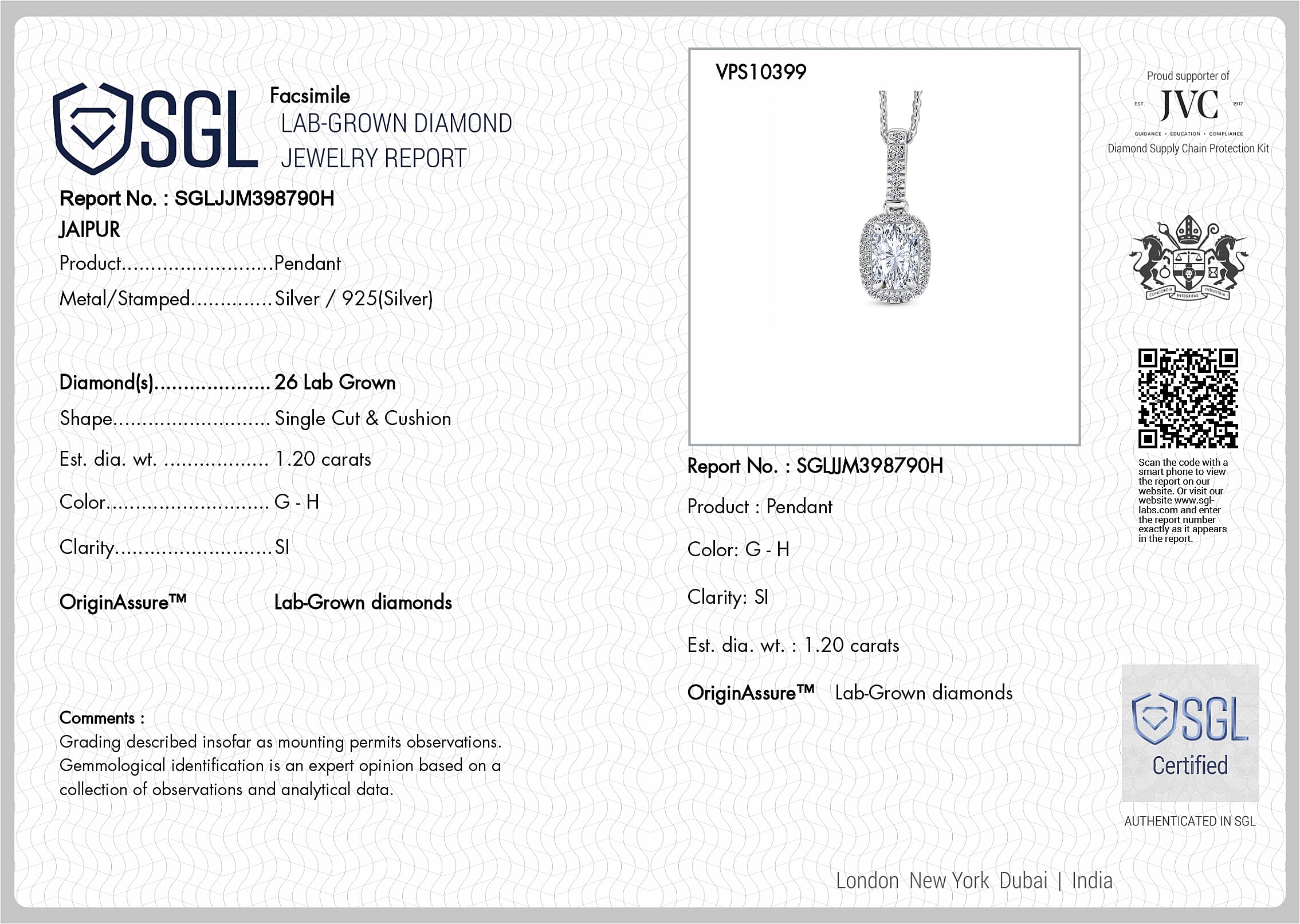 Luxuriant - SGL Certified SI-G-H Lab Grown Diamond Halo Pendant with Chain (Size 20) in Rhodium Overlay Sterling Silver 1.27 Ct.