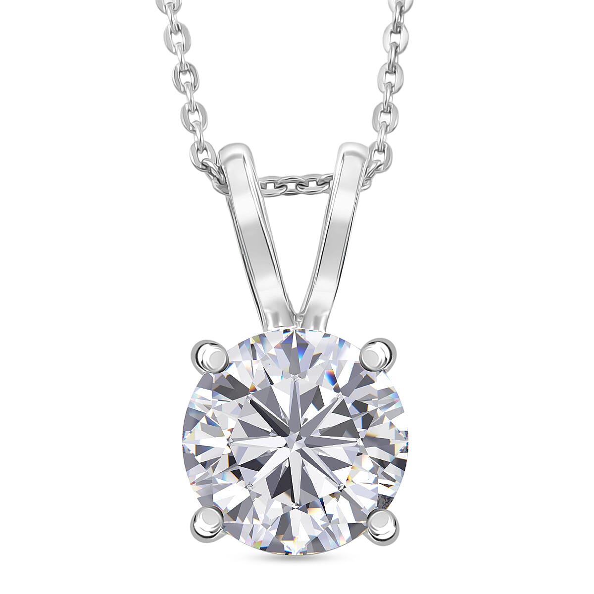 D'Joy Moissanite Heart and Arrow Cut Pendant with Chain (Size 20) in Rhodium Overlay Sterling Silver 2.13 Ct.