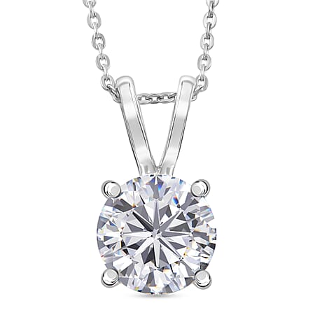 D'Joy Moissanite Heart and Arrow Cut Pendant with Chain (Size 20) in Rhodium Overlay Sterling Silver 2.13 Ct.