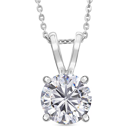 D'Joy Moissanite Heart and Arrow Cut Pendant with Chain (Size 20) in Rhodium Overlay Sterling Silver 2.13 Ct.
