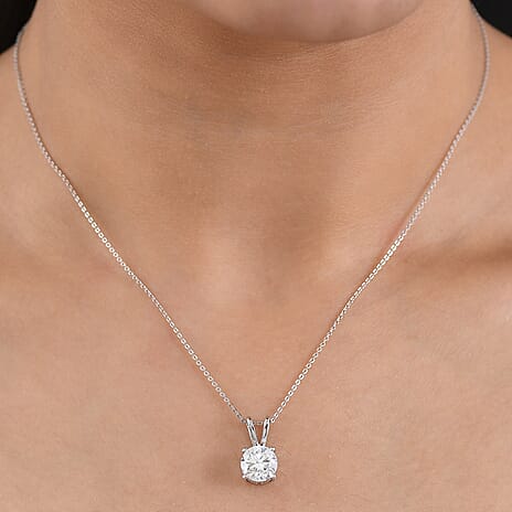 D'Joy Moissanite Heart and Arrow Cut Pendant with Chain (Size 20) in Rhodium Overlay Sterling Silver 2.13 Ct.