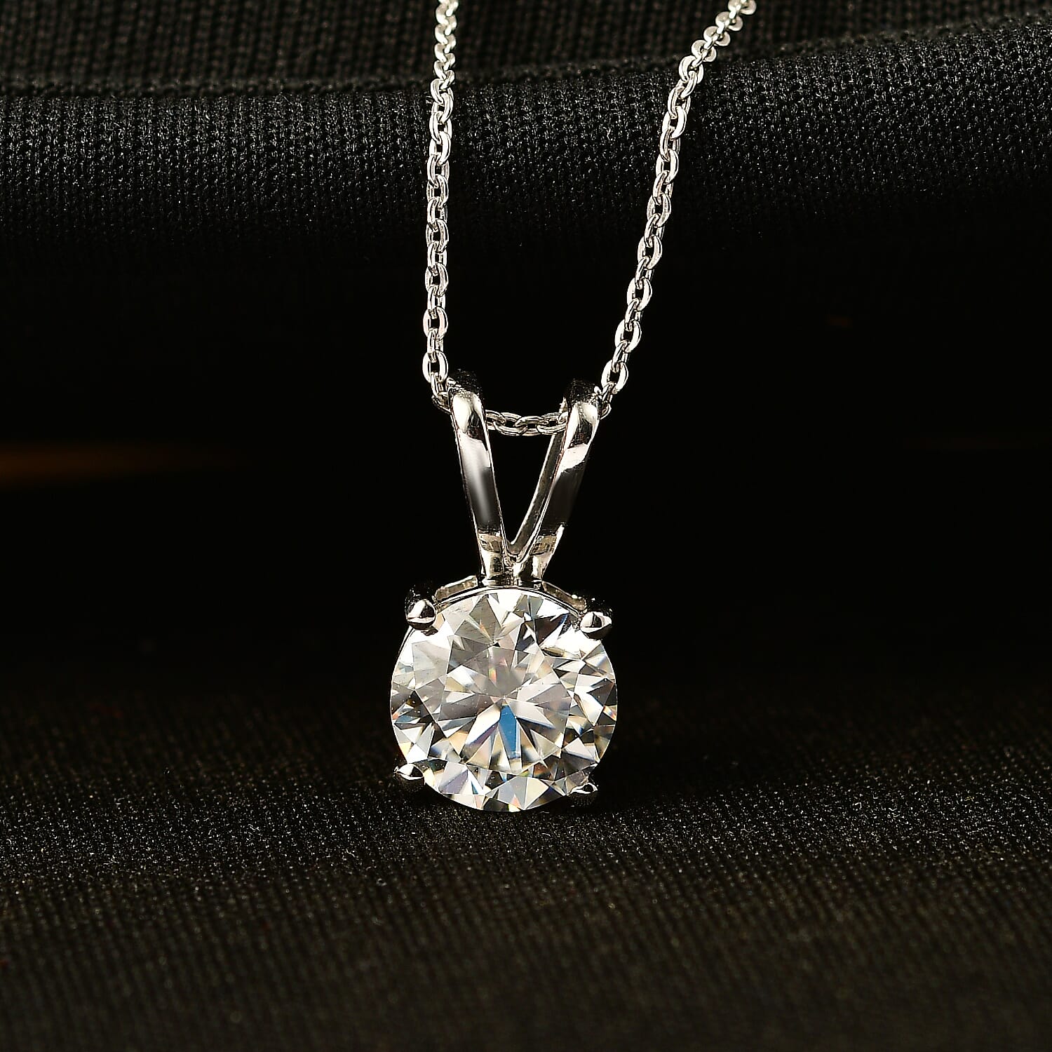 D'Joy Moissanite Heart and Arrow Cut Pendant with Chain (Size 20) in Rhodium Overlay Sterling Silver 2.13 Ct.