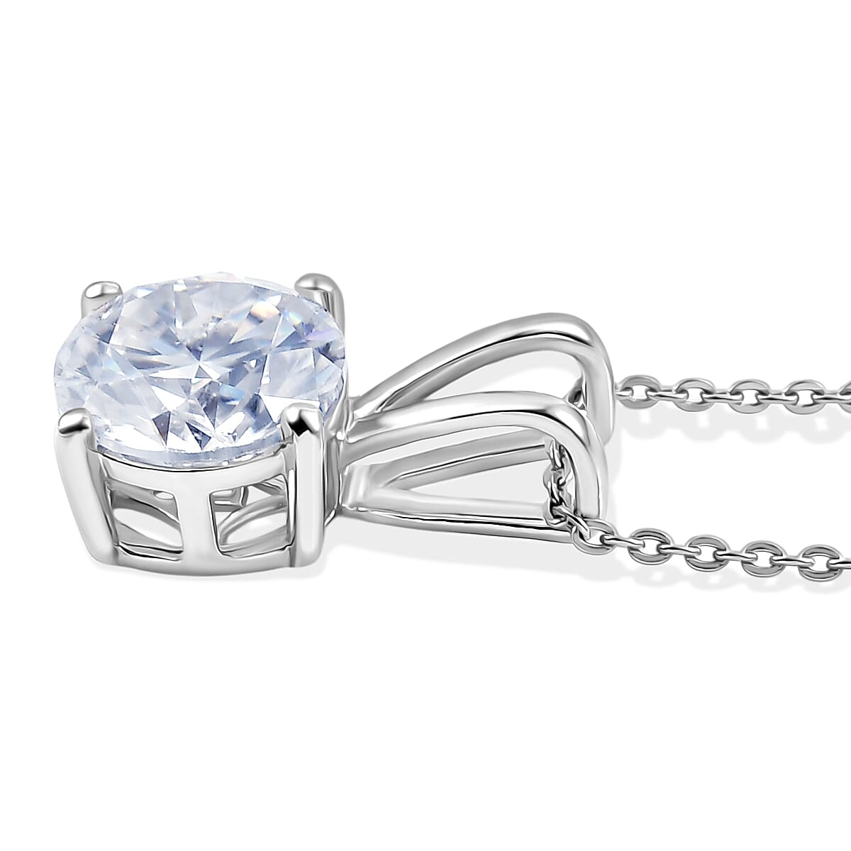 D'Joy Moissanite Heart and Arrow Cut Pendant with Chain (Size 20) in Rhodium Overlay Sterling Silver 2.13 Ct.