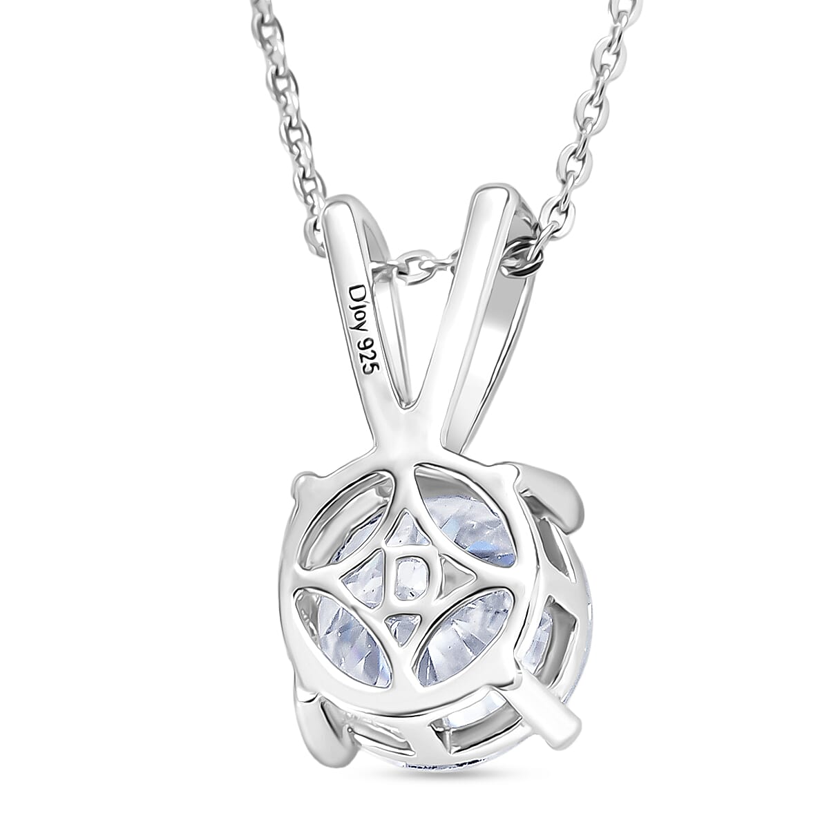 D'Joy Moissanite Heart and Arrow Cut Pendant with Chain (Size 20) in Rhodium Overlay Sterling Silver 2.13 Ct.