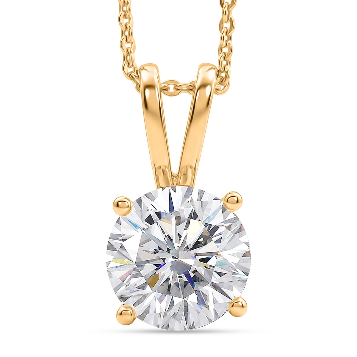 D'Joy Moissanite Heart and Arrow Cut Pendant with Chain (Size 20) in 18K Vermeil Yellow Gold Plated Sterling Silver 2.13 Ct.
