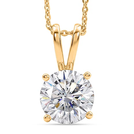 D'Joy Moissanite Heart and Arrow Cut Pendant with Chain (Size 20) in 18K Vermeil Yellow Gold Plated Sterling Silver 2.13 Ct.