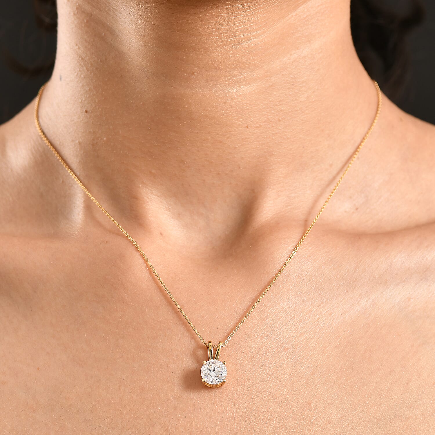 D'Joy Moissanite Heart and Arrow Cut Pendant with Chain (Size 20) in 18K Vermeil Yellow Gold Plated Sterling Silver 2.13 Ct.