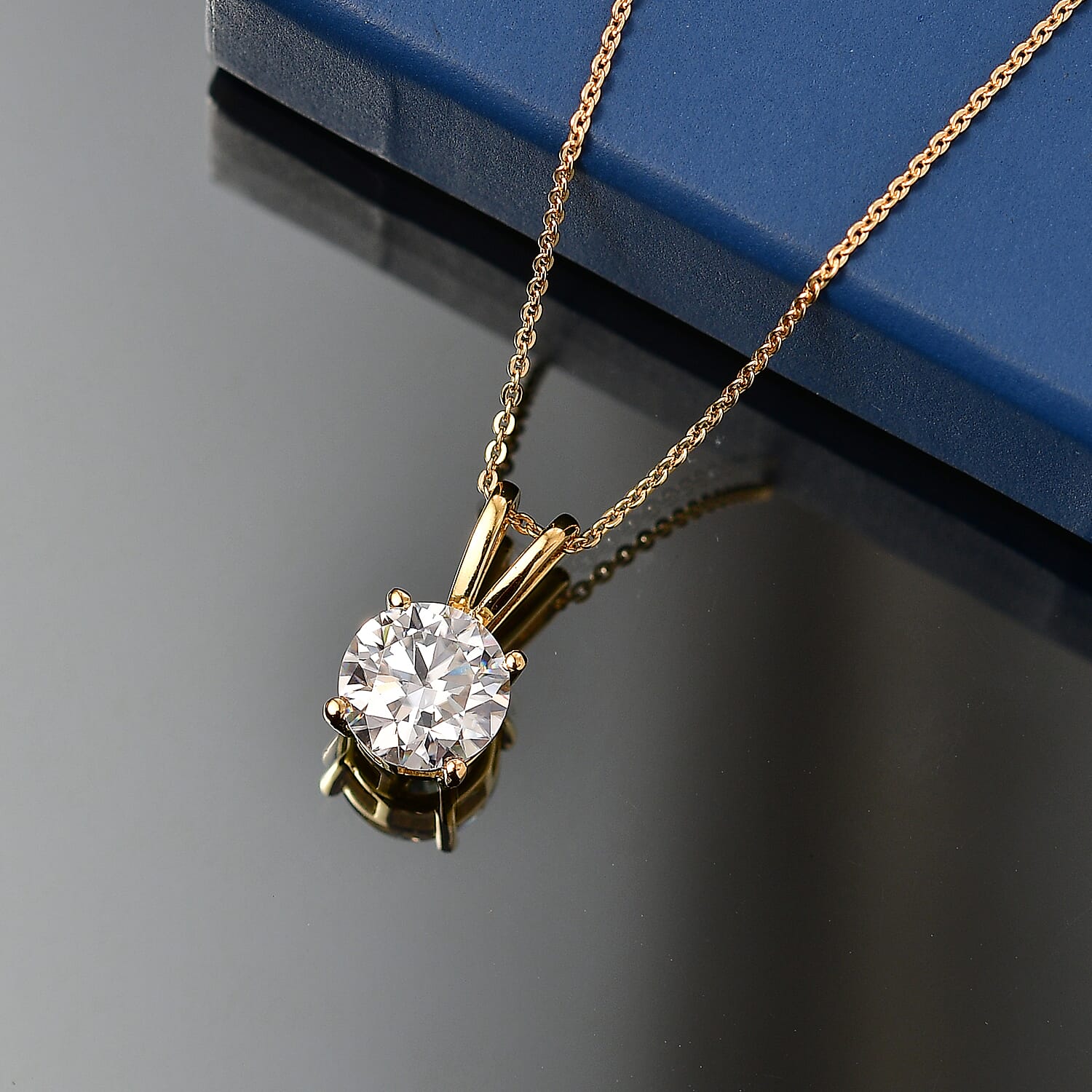 D'Joy Moissanite Heart and Arrow Cut Pendant with Chain (Size 20) in 18K Vermeil Yellow Gold Plated Sterling Silver 2.13 Ct.