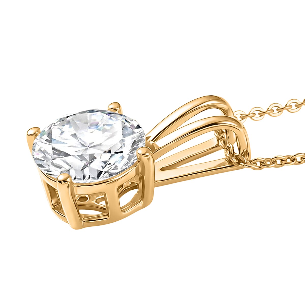 D'Joy Moissanite Heart and Arrow Cut Pendant with Chain (Size 20) in 18K Vermeil Yellow Gold Plated Sterling Silver 2.13 Ct.