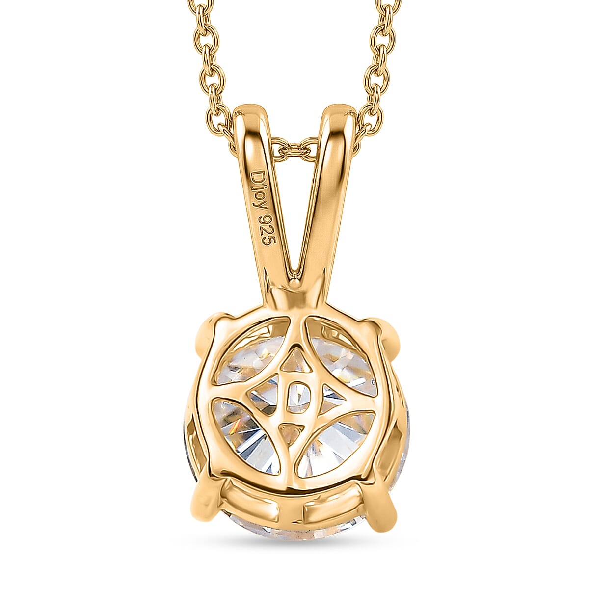 D'Joy Moissanite Heart and Arrow Cut Pendant with Chain (Size 20) in 18K Vermeil Yellow Gold Plated Sterling Silver 2.13 Ct.