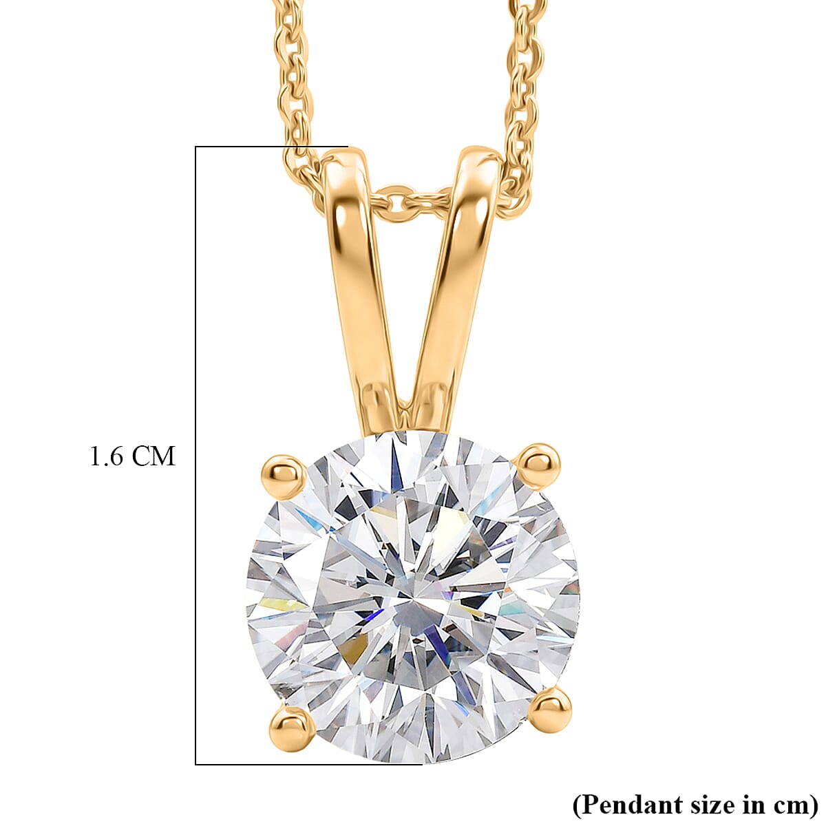 D'Joy Moissanite Heart and Arrow Cut Pendant with Chain (Size 20) in 18K Vermeil Yellow Gold Plated Sterling Silver 2.13 Ct.