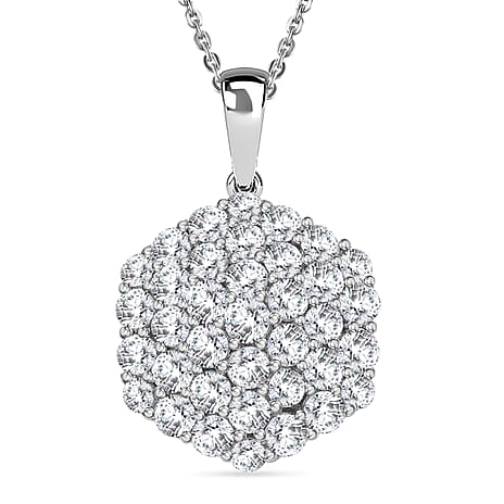 D'Joy Red Carpet Collection - Moissanite Pendant with Chain (Size 20) in Rhodium Overlay Sterling Silver 3.49 Ct.