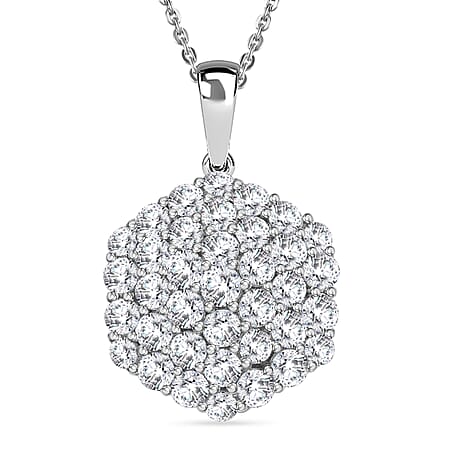 Moissanite Geometric Cluster Pendant with Chain (Size 20) in Rhodium Overlay Sterling Silver 3.49 Ct. Moissanite Geometric Cluster Pendant with Chain (Size 20) in Rhodium Overlay Sterling Silver 3.49 Ct.