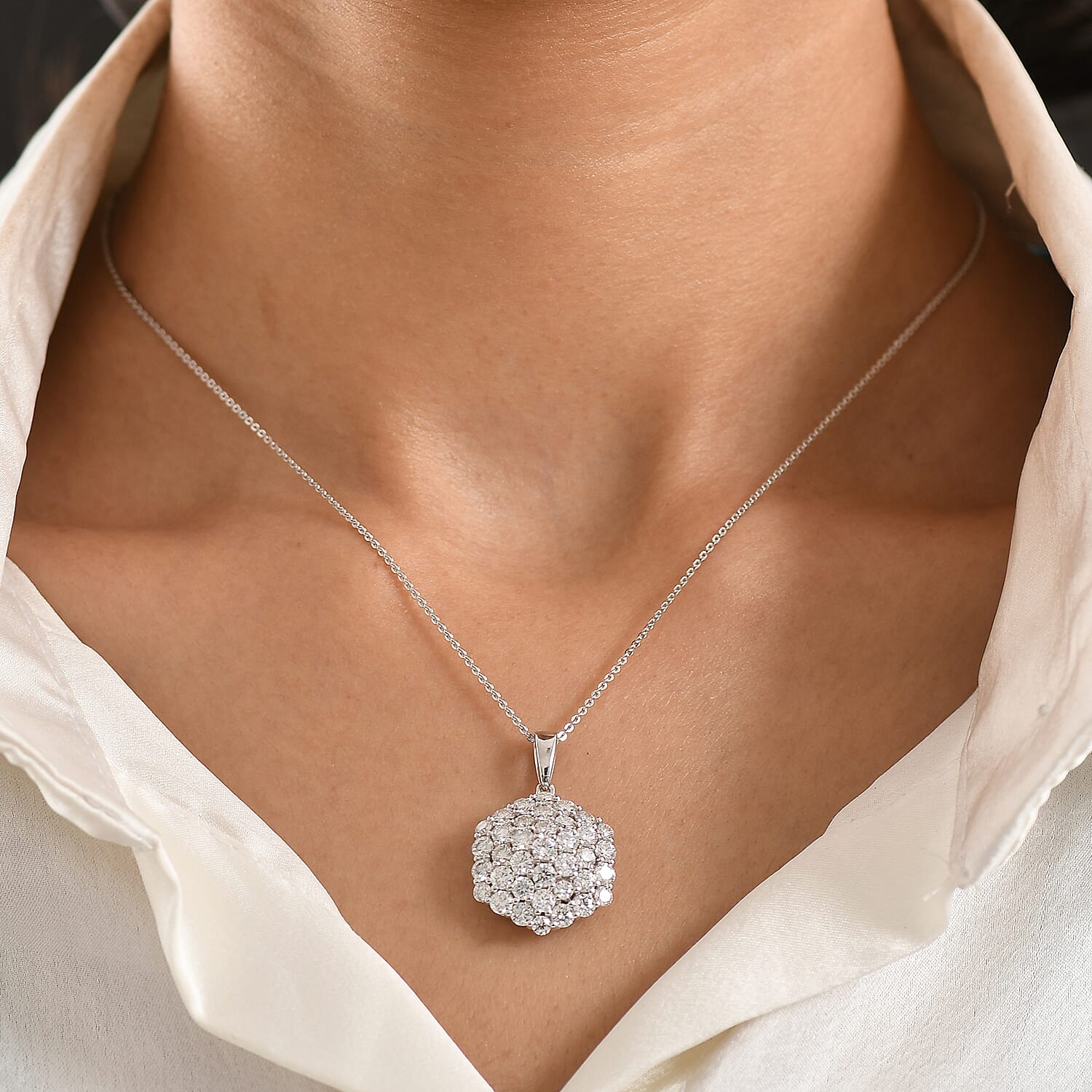 D'Joy Red Carpet Collection - Moissanite Pendant with Chain (Size 20) in Rhodium Overlay Sterling Silver 3.49 Ct.