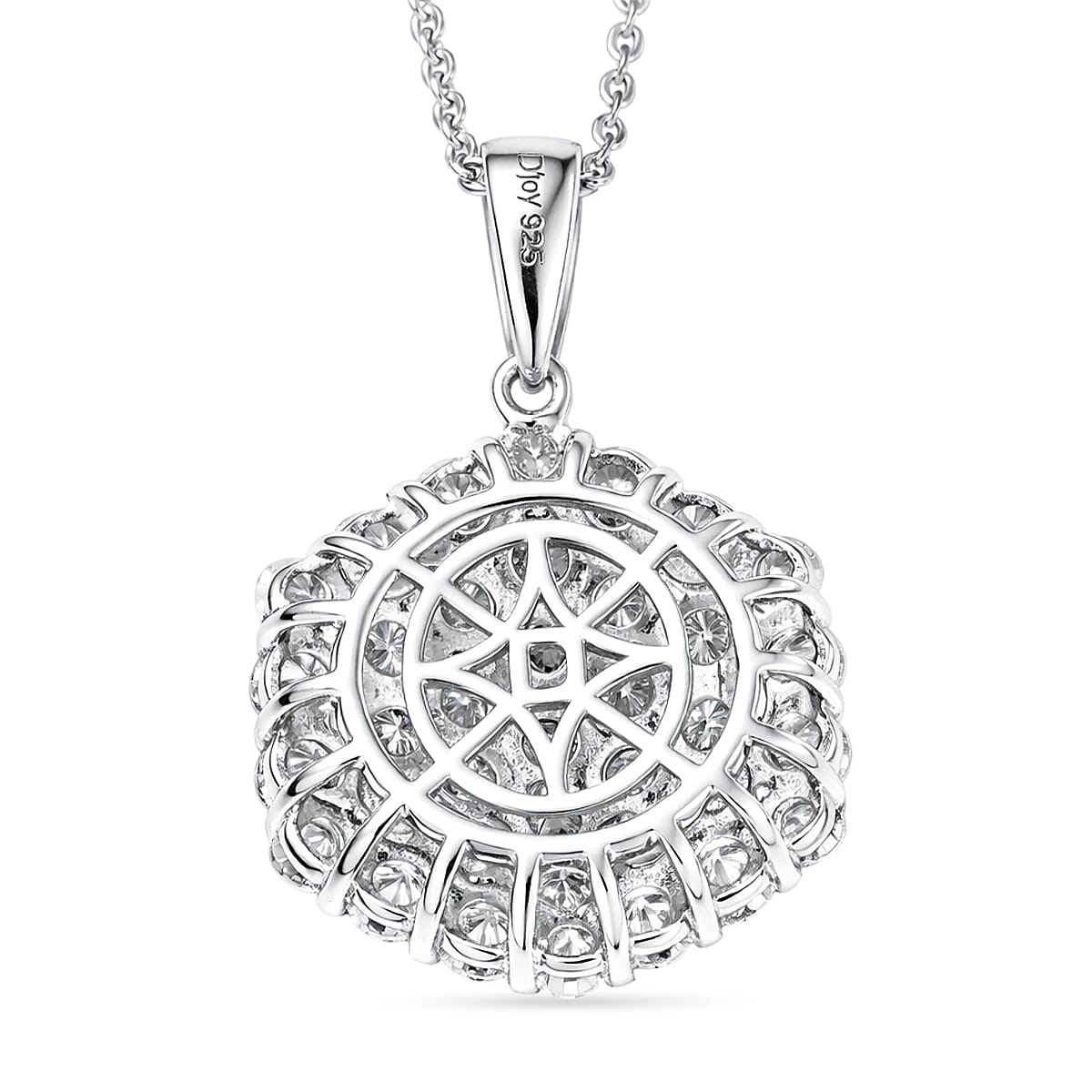 D'Joy Red Carpet Collection - Moissanite Pendant with Chain (Size 20) in Rhodium Overlay Sterling Silver 3.49 Ct.