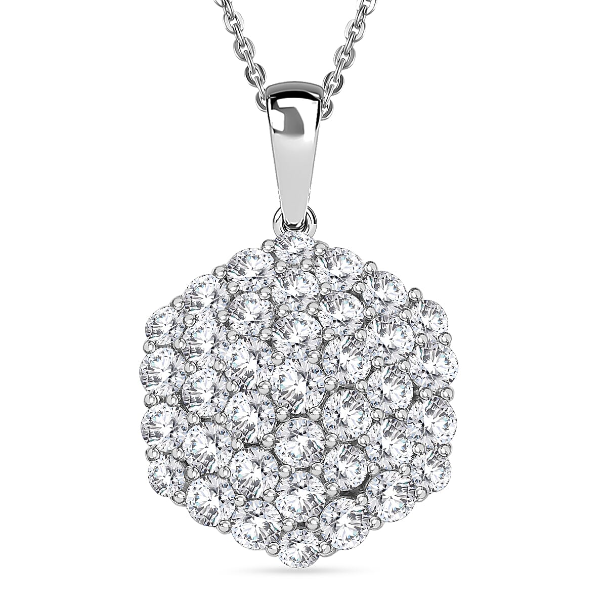 D'Joy Red Carpet Collection - Moissanite Pendant with Chain (Size 20) in Rhodium Overlay Sterling Silver 3.49 Ct.