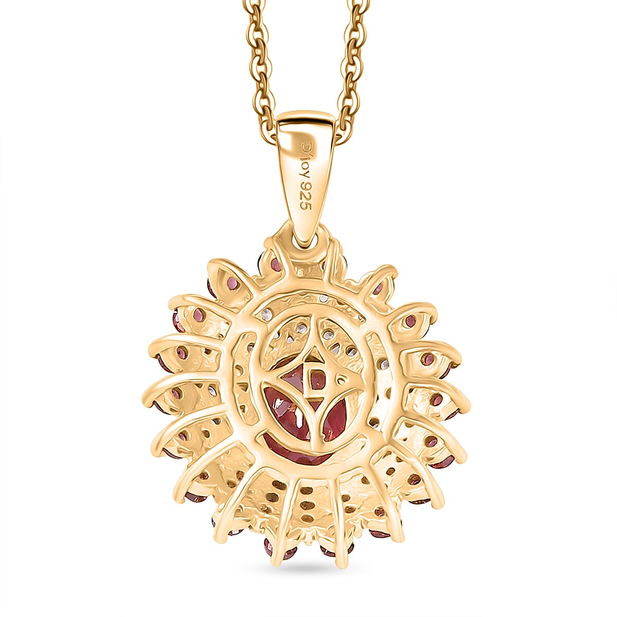 D'Joy Rhodolite Garnet & White Zircon Pendant with Chain (Size 20) in 18K Vermeil Yellow Gold Plated Sterling Silver 2.63 Ct, Silver Wt. 4.30 Gms