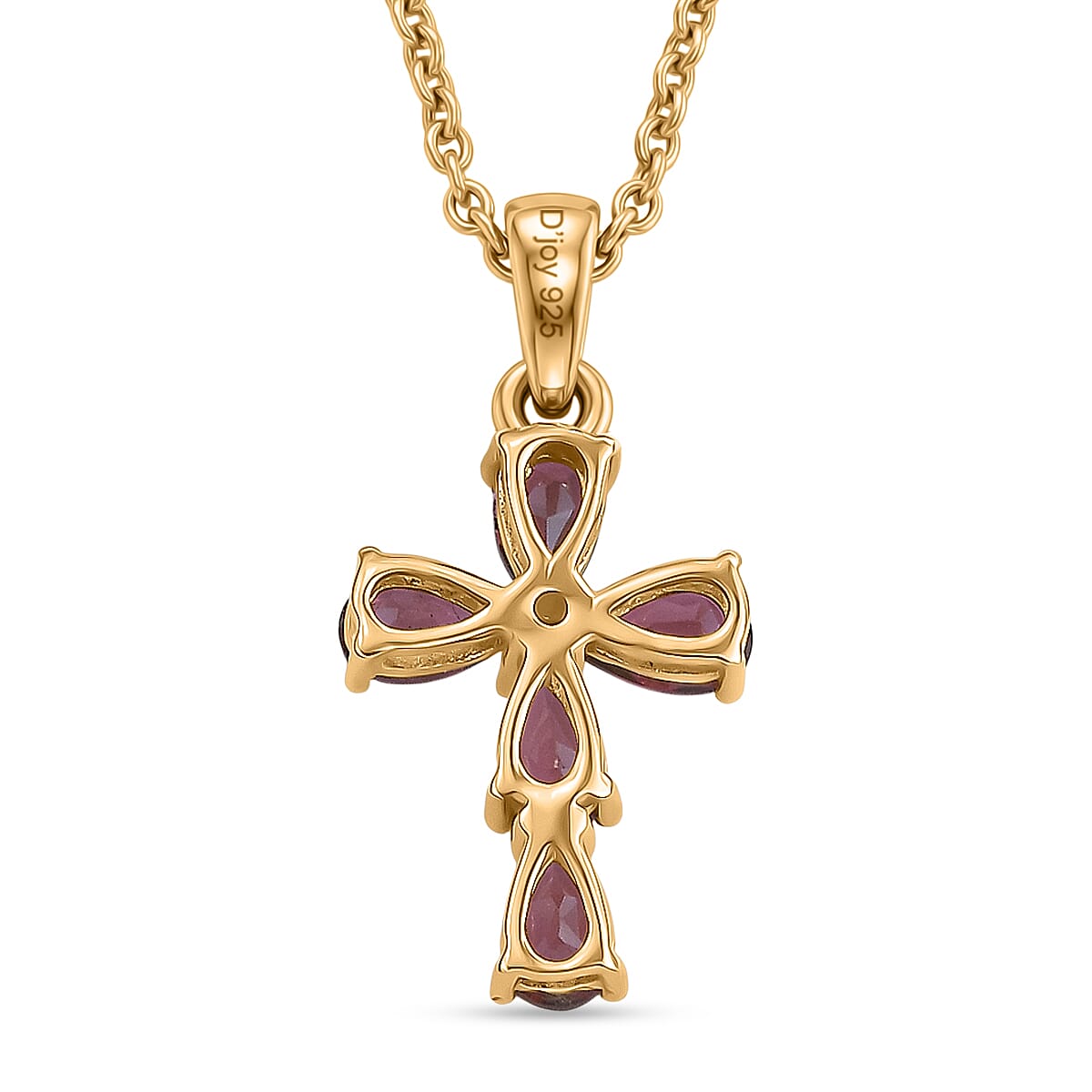 D'Joy Rhodolite Cross Pendant with Chain (Size 20) in Yellow Gold Tone 1.50 Ct.