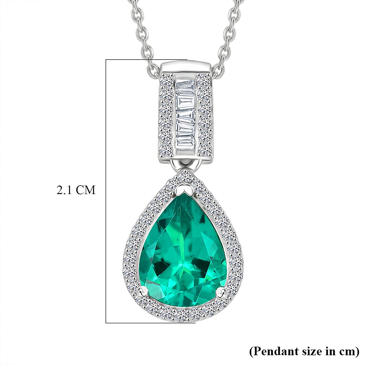Luxuriant Lab Grown AAAA Colombian Emerald & Lab Grown Diamond (SI-GH) Pear Cut Pendant with Chain (Size 20) in Rhodium Overlay Sterling Silver 1.68 Ct.