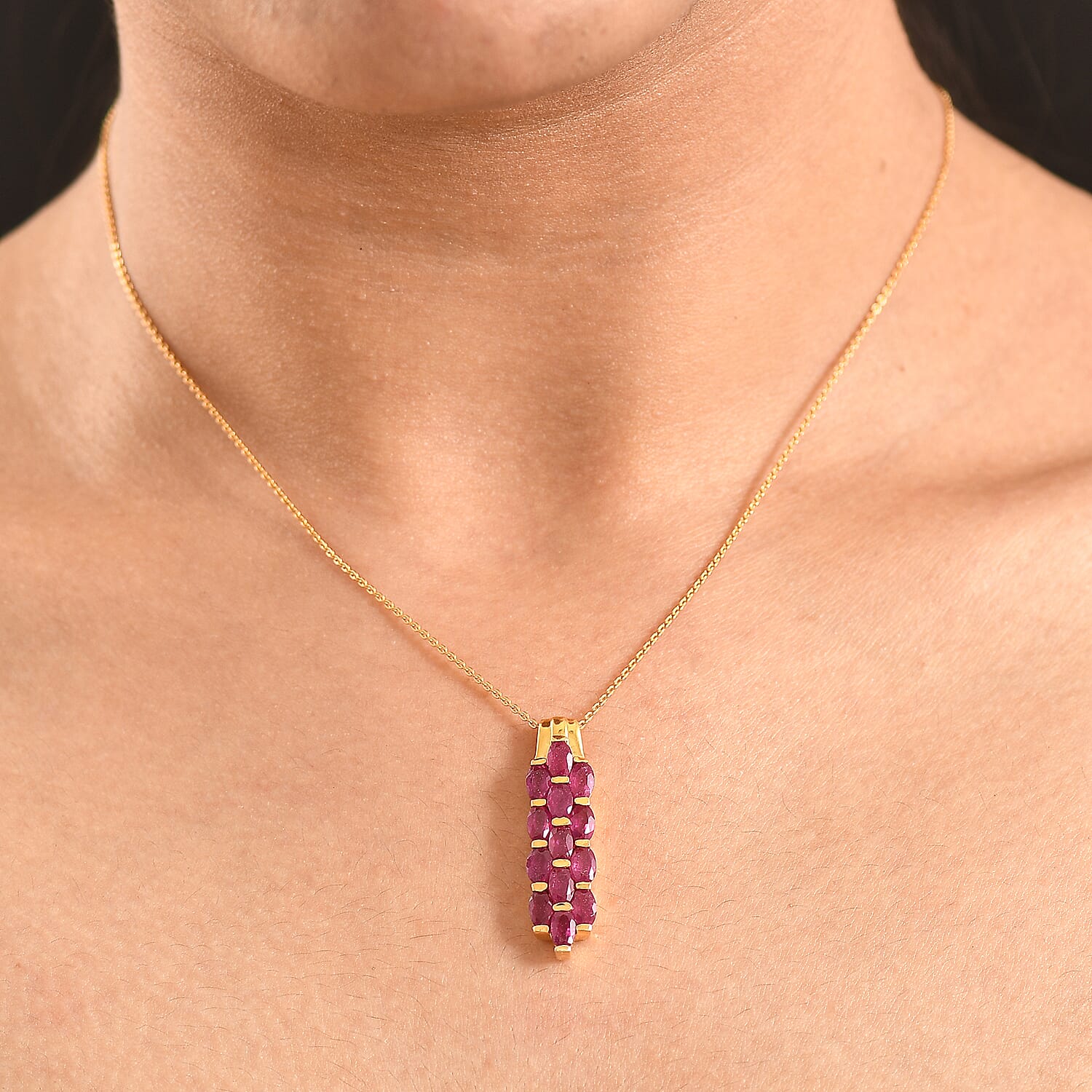 D'Joy African Ruby Pendant with Chain (Size 20) in 18K Vermeil Yellow Gold Plated Sterling Silver 4.83 Ct.
