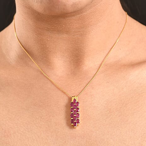 D'Joy African Ruby Cluster Pendant with Chain (Size 20) in 18K Vermeil Yellow Gold Plated Sterling Silver 4.83 Ct.