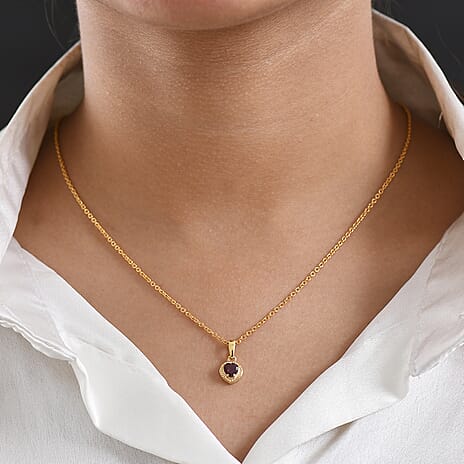 D'Joy Rhodolite Garnet Heart Pendant with Chain (Size 20) in Yellow Gold Tone