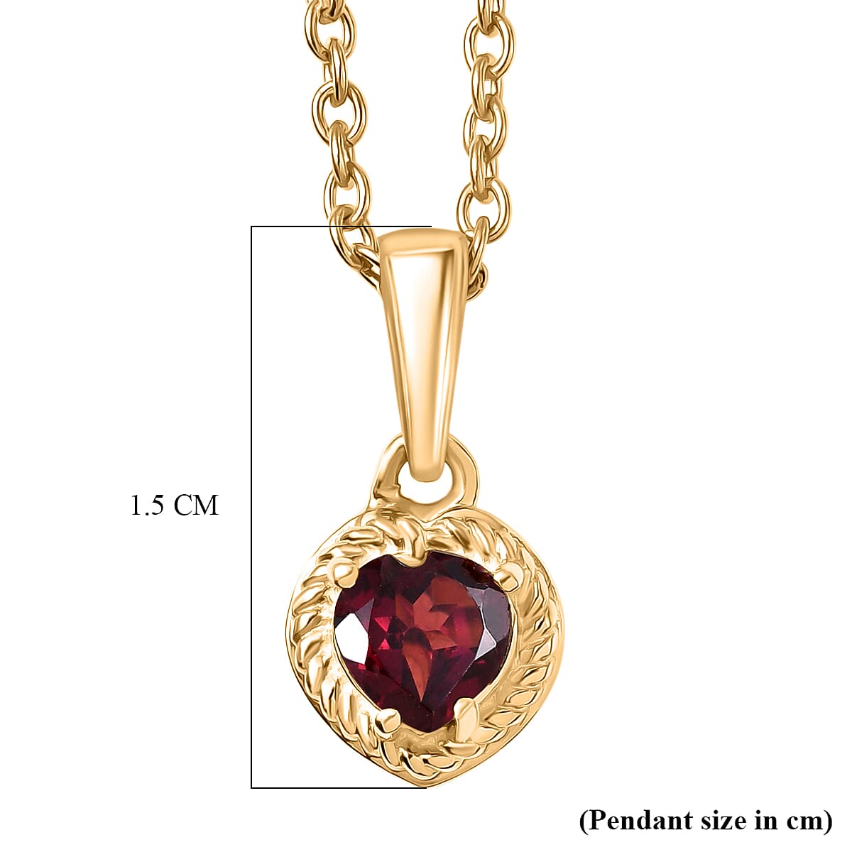 D'Joy Rhodolite Garnet Heart Pendant with Chain (Size 20) in Yellow Gold Tone