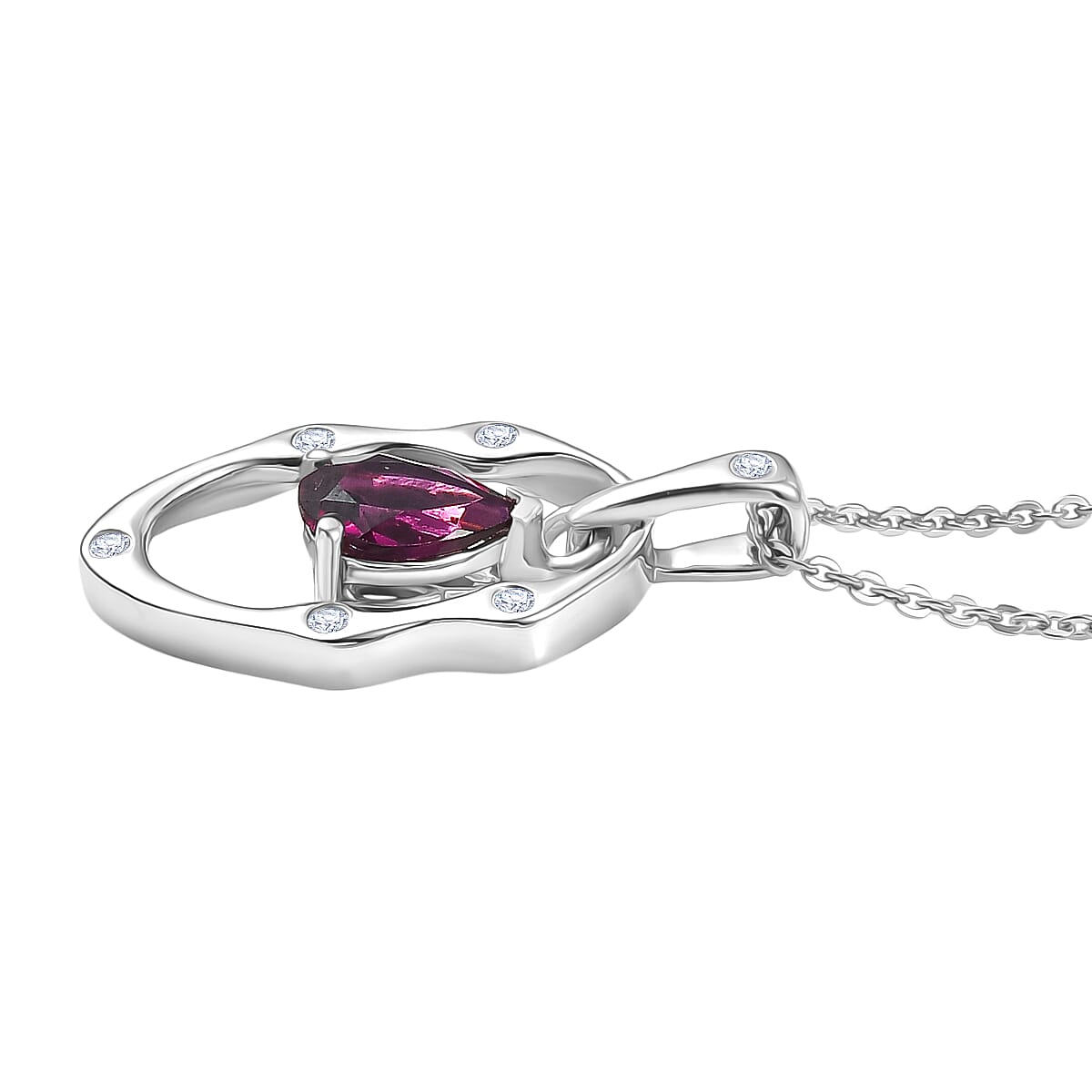 D'Joy Rhodolite Garnet & White Zircon Pendant with Chain (Size 20) in Platinum Overlay Sterling Silver 0.95 Ct.