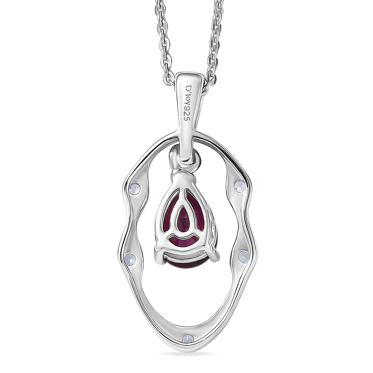 D'Joy Rhodolite Garnet & White Zircon Pendant with Chain (Size 20) in Platinum Overlay Sterling Silver 0.95 Ct.