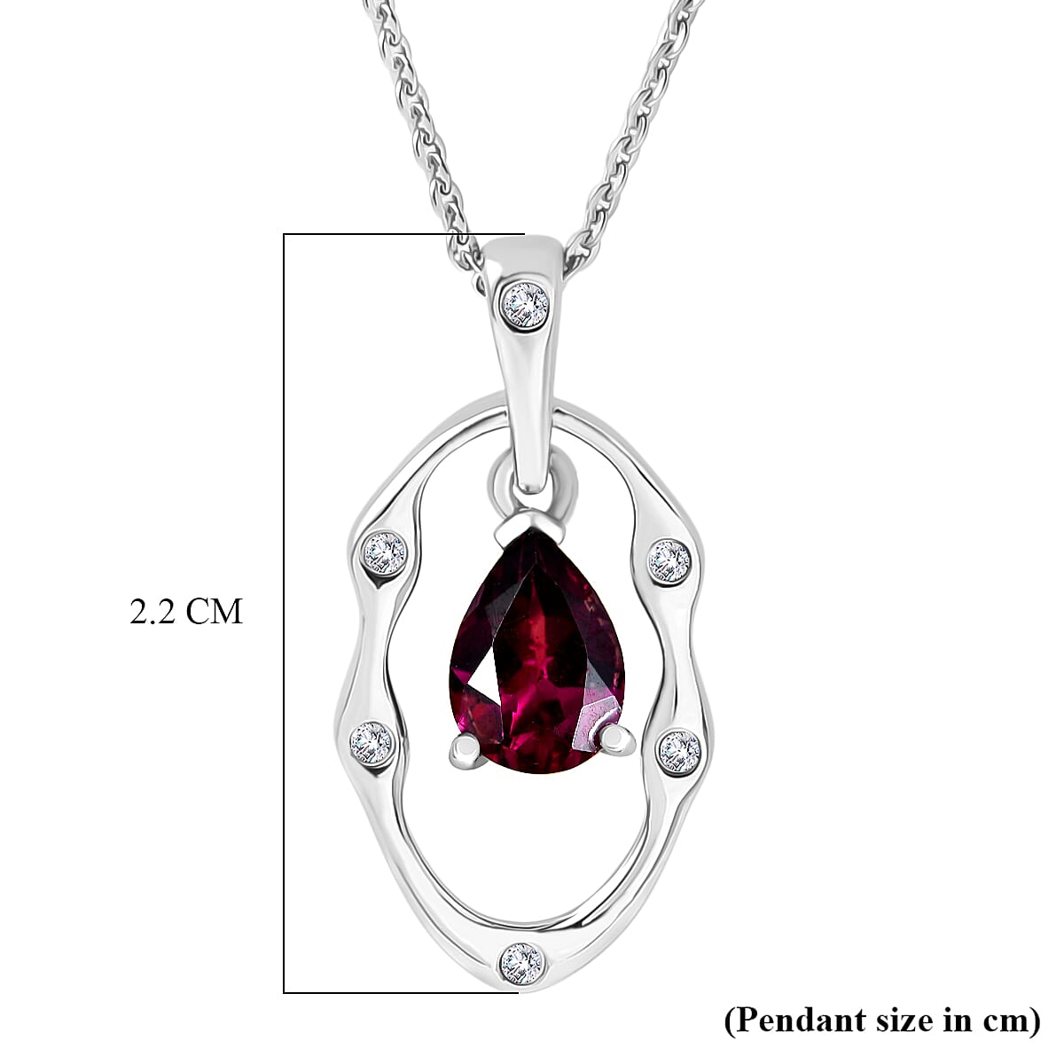D'Joy Rhodolite Garnet & White Zircon Pendant with Chain (Size 20) in Platinum Overlay Sterling Silver 0.95 Ct.