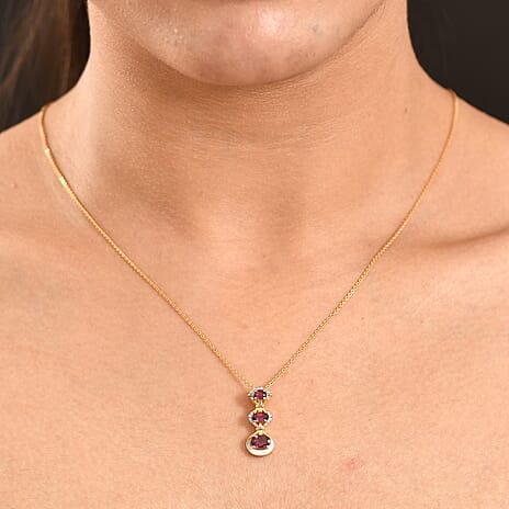 D'Joy Rhodolite Garnet & White Zircon Vertical Drop Pendant with Chain (Size 20) in Yellow Gold Plated Sterling Silver 1.20 Ct.