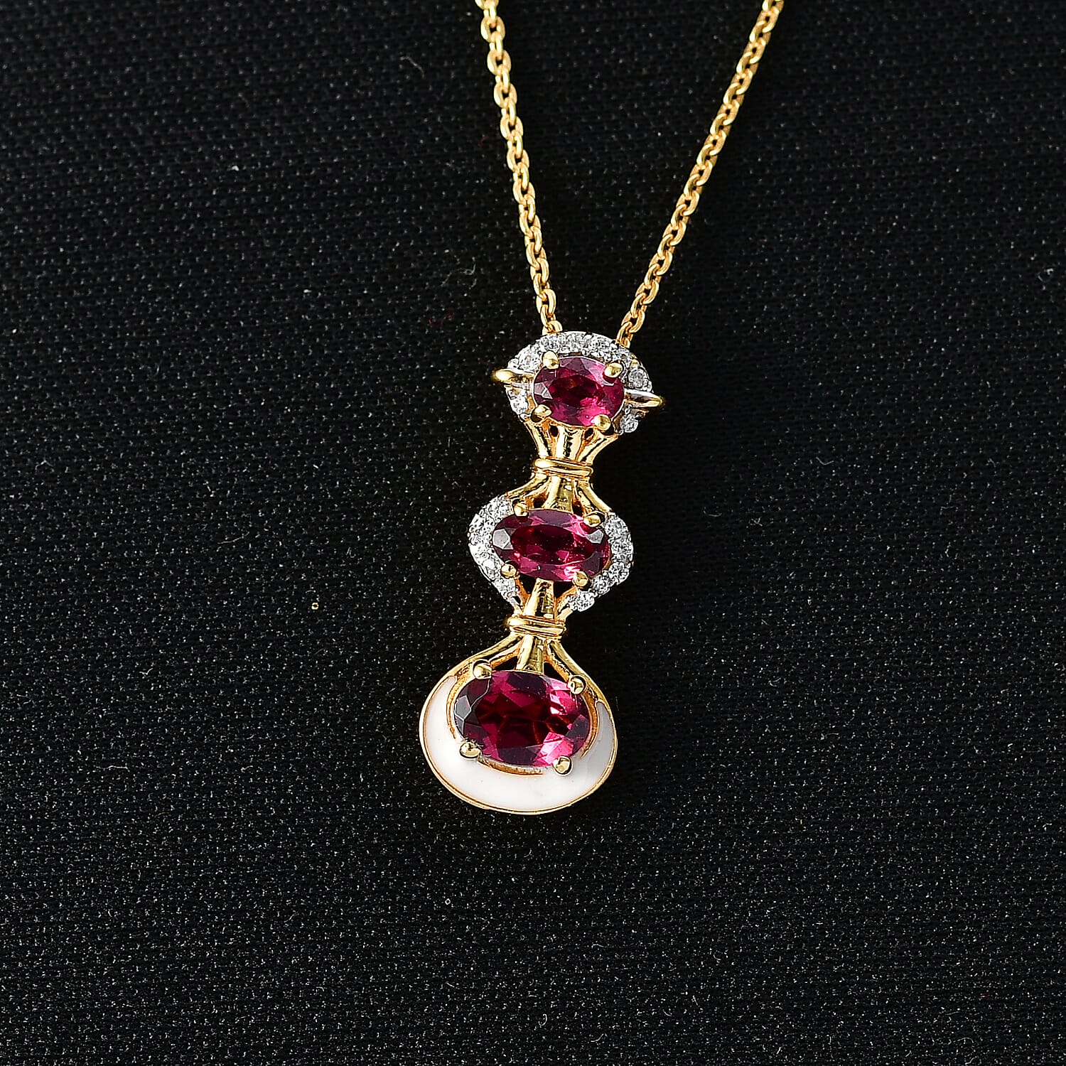 D'Joy Rhodolite Garnet & White Zircon Pendant with Chain (Size 20) in Yellow Gold Plated Sterling Silver 1.20 Ct.