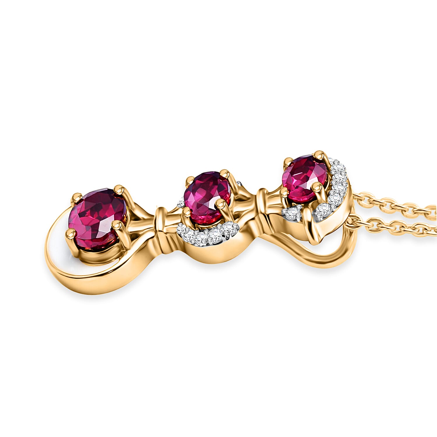 D'Joy Rhodolite Garnet & White Zircon Pendant with Chain (Size 20) in Yellow Gold Plated Sterling Silver 1.20 Ct.