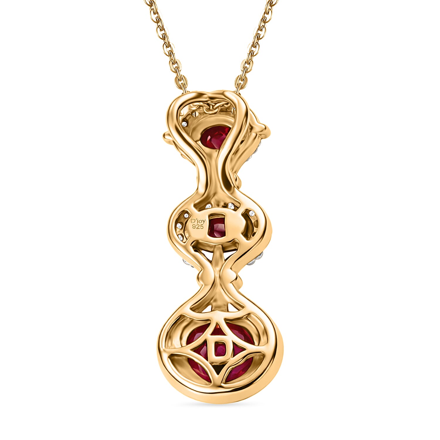D'Joy Rhodolite Garnet & White Zircon Pendant with Chain (Size 20) in Yellow Gold Plated Sterling Silver 1.20 Ct.