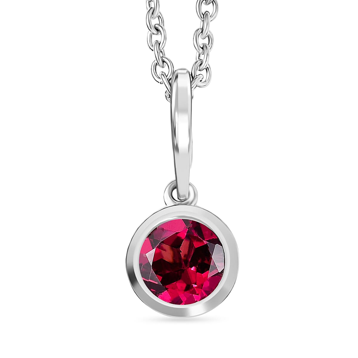 D'Joy Rhodolite Garnet Pendant with Chain (Size 20) in White Tone 1.15 Ct.