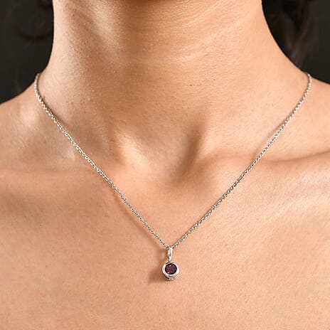 D'Joy Rhodolite Garnet Pendant with Chain (Size 20) in White Tone 1.15 Ct.