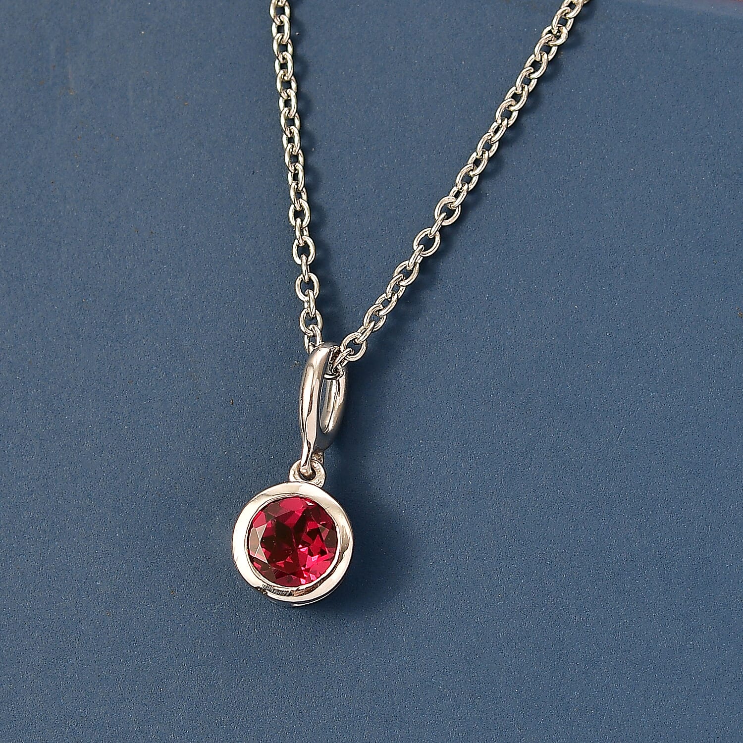 D'Joy Rhodolite Garnet Pendant with Chain (Size 20) in White Tone 1.15 Ct.