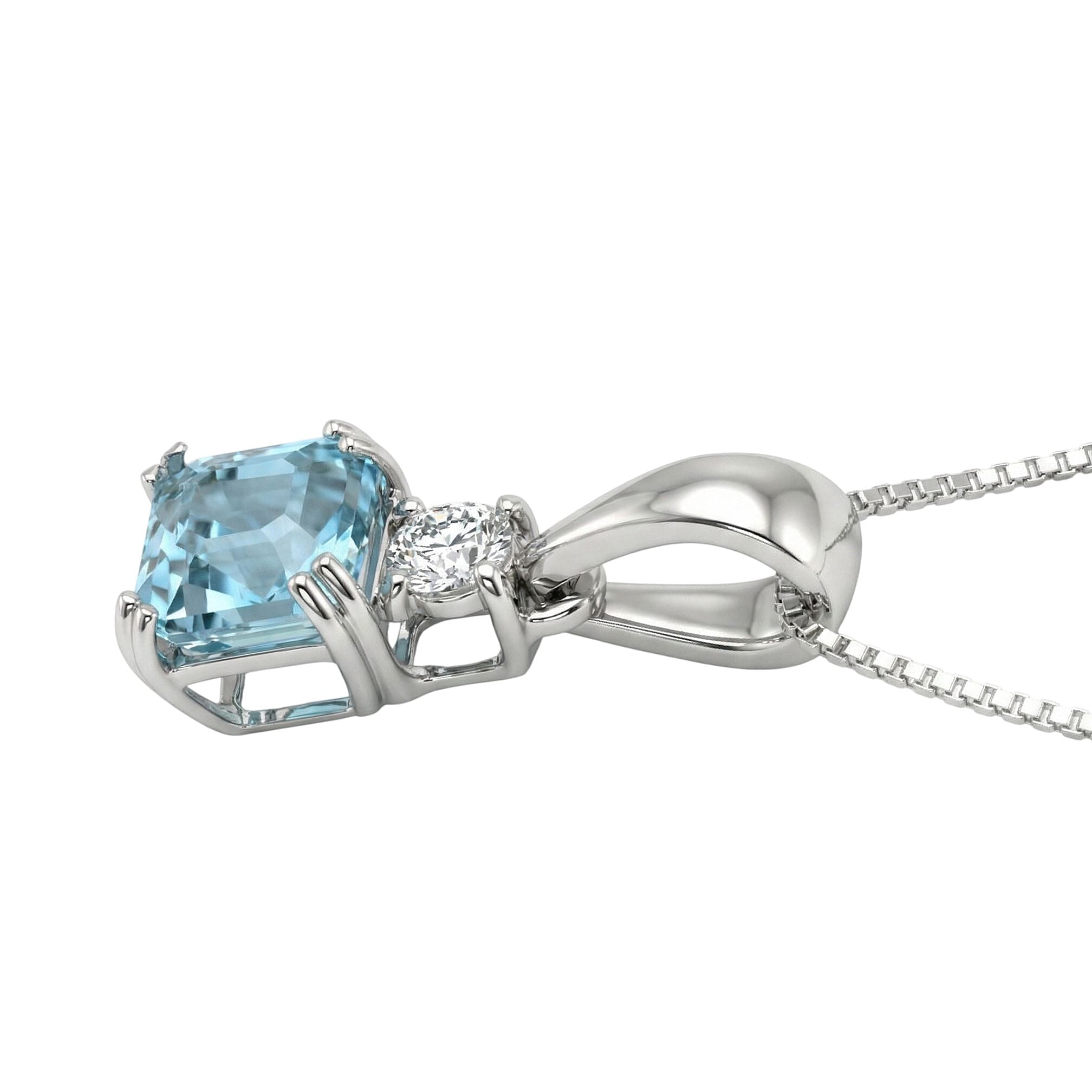Luxuriant - Blue Zircon & Lab Grown Diamond Emerald-Cut Solitaire Pendant with Chain (Size 20) & Spring Ring Clasp in Rhodium Overlay Sterling Silver 1.50 Ct.