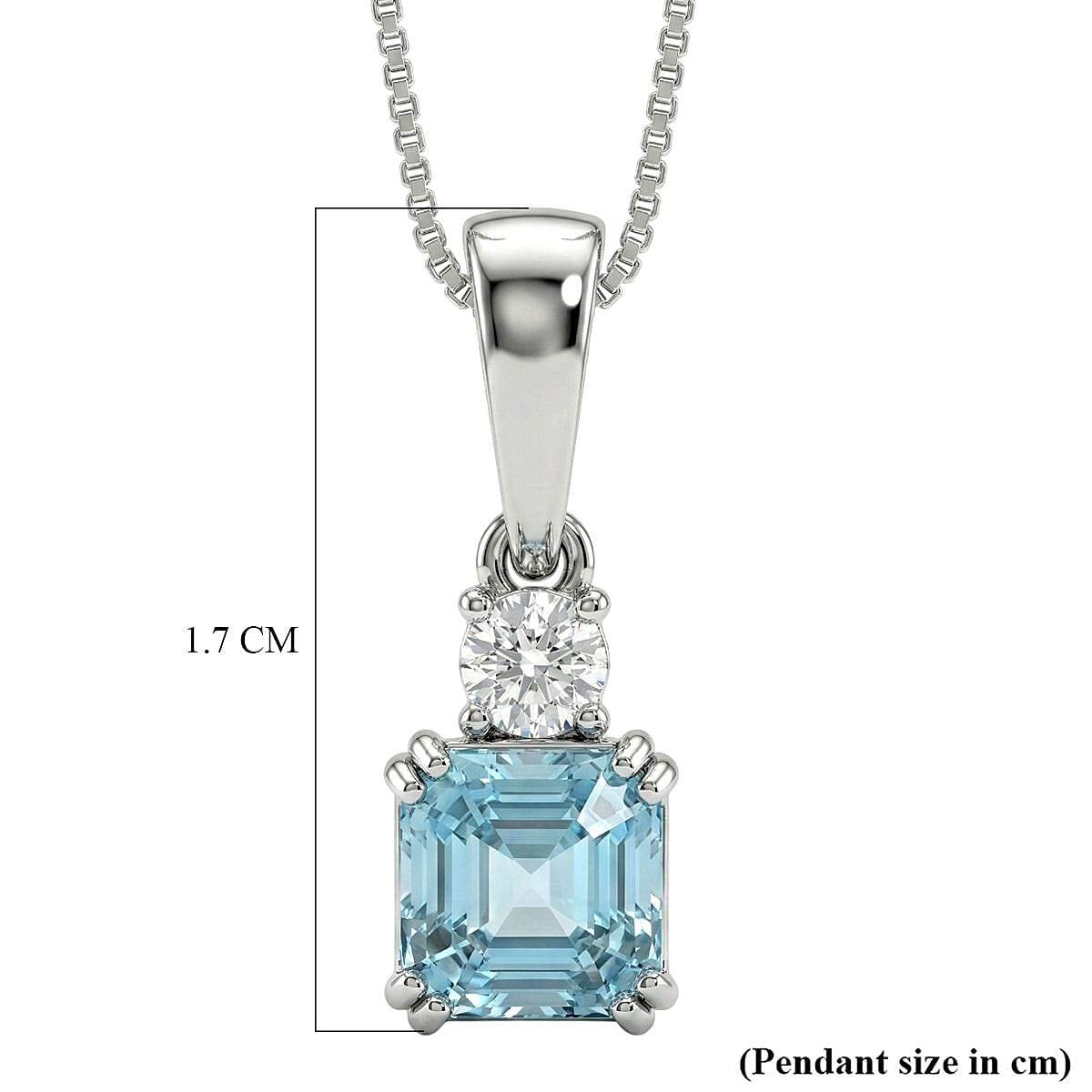 Luxuriant - Blue Zircon & Lab Grown Diamond Emerald-Cut Solitaire Pendant with Chain (Size 20) & Spring Ring Clasp in Rhodium Overlay Sterling Silver 1.50 Ct.