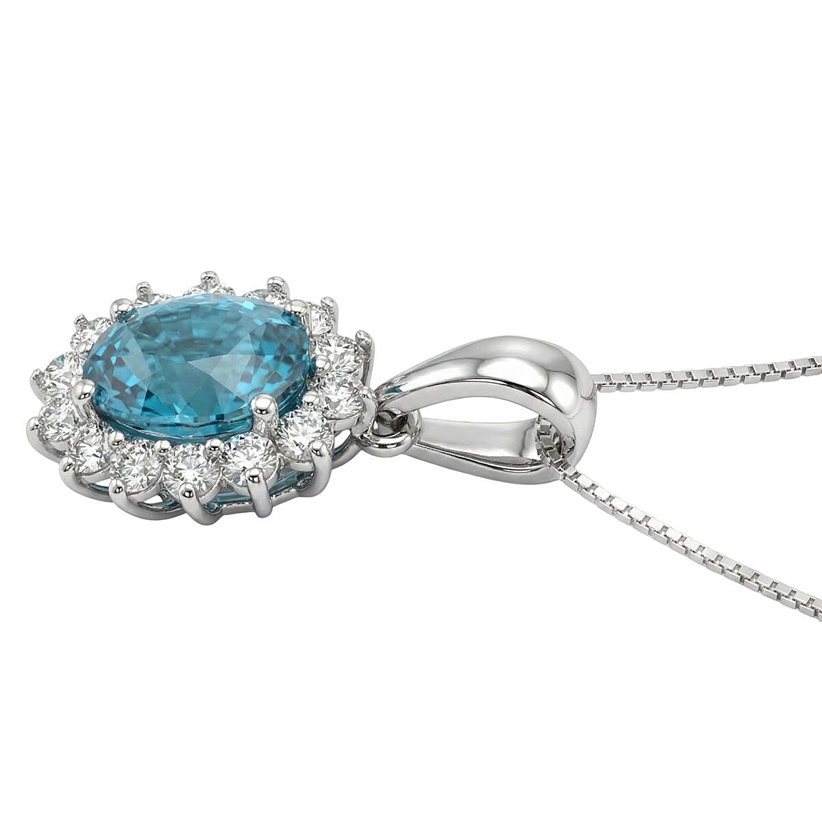 Ratanakiri Blue Zircon (Oval 2.00 Cts) and Lab Grown Diamond ( 0.43 Cts)  Pendant  in Rhodium Overlay Sterling Silver 2.43 Ct.