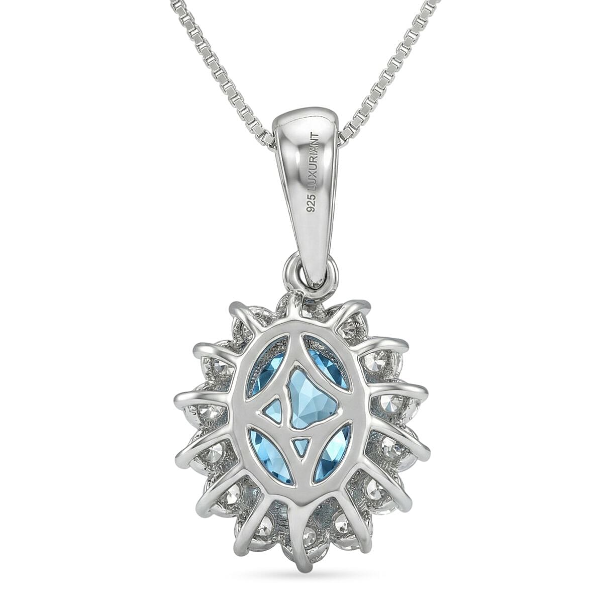 Ratanakiri Blue Zircon (Oval 2.00 Cts) and Lab Grown Diamond ( 0.43 Cts)  Pendant  in Rhodium Overlay Sterling Silver 2.43 Ct.