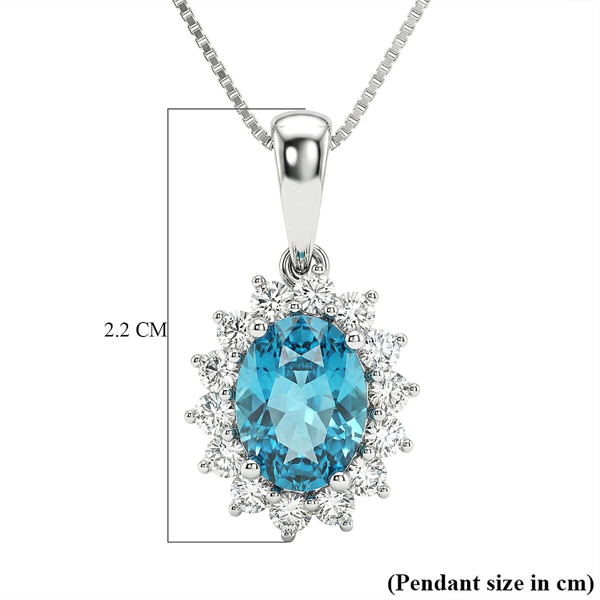 Ratanakiri Blue Zircon (Oval 2.00 Cts) and Lab Grown Diamond ( 0.43 Cts)  Pendant  in Rhodium Overlay Sterling Silver 2.43 Ct.
