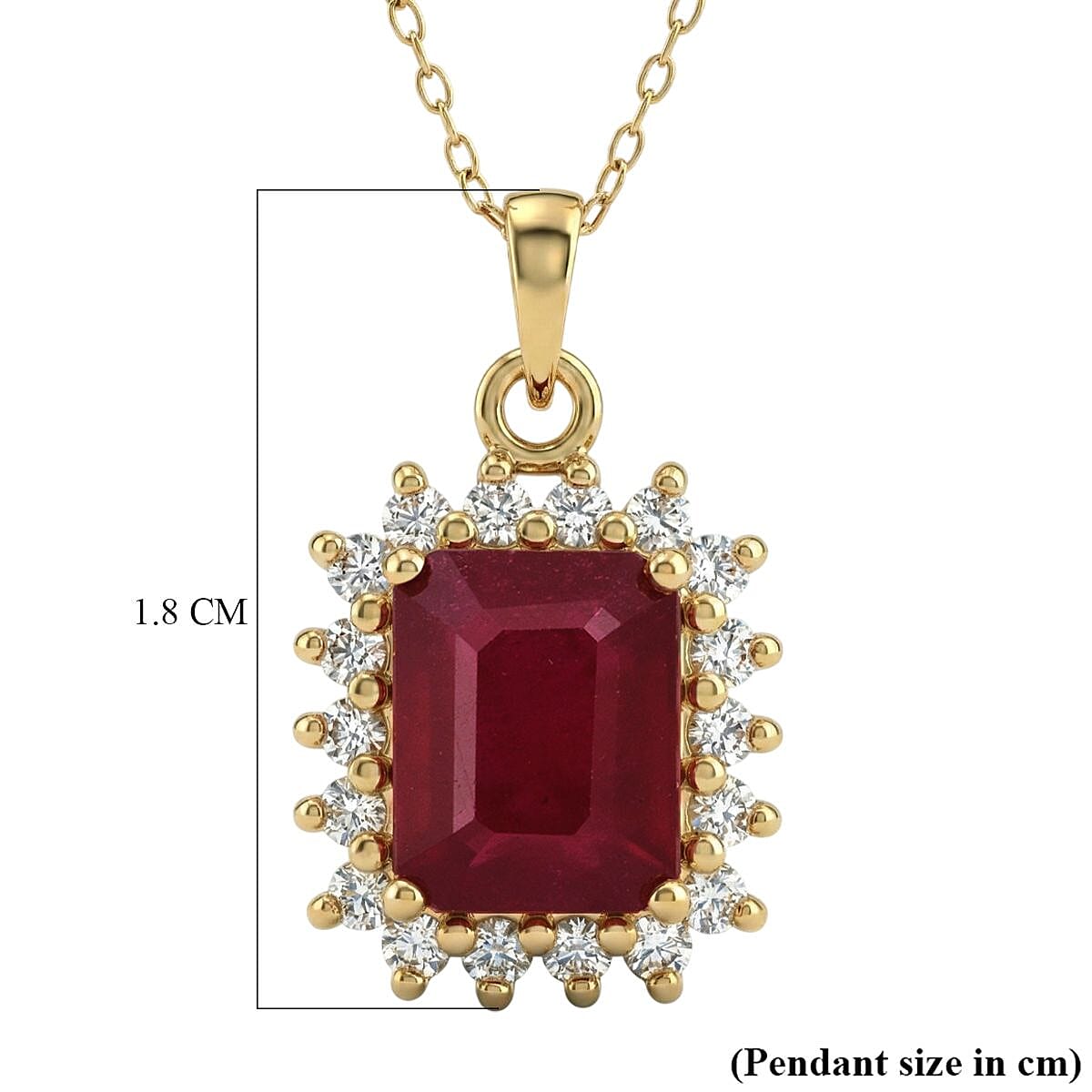 Premier African Ruby (4.5 Ct.) & Lab Grown Diamond SI- GH (0.60 Ct.) Halo Pendant with Chain (Size 20) in 18K Vermeil Yellow Gold Plated Sterling Silver 5.21 Ct.
