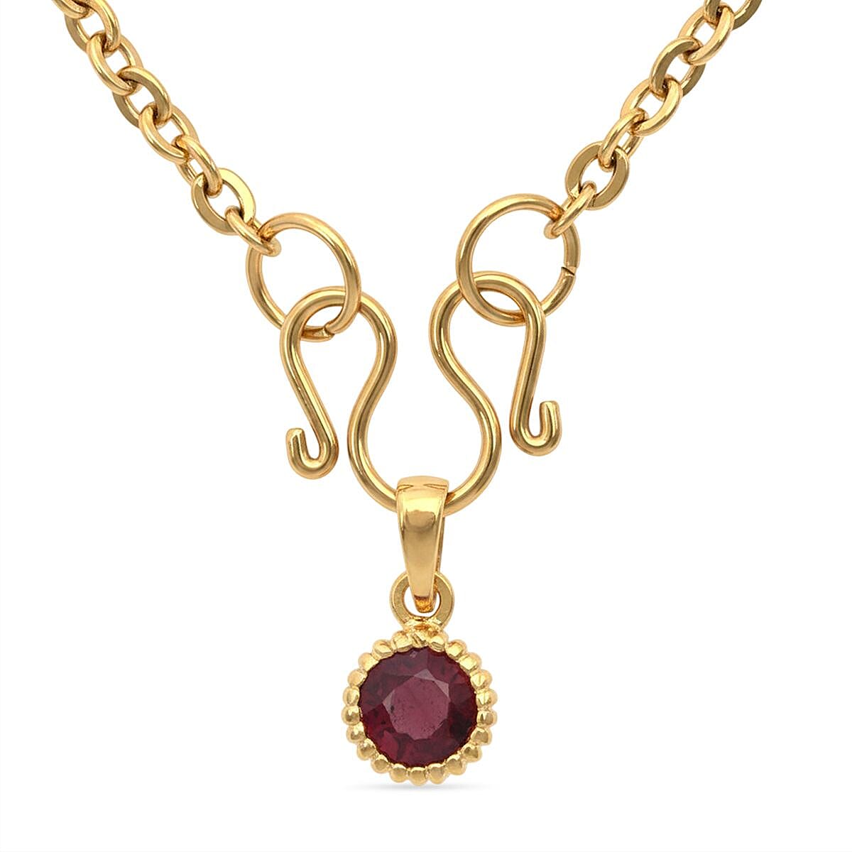 D'Joy African Ruby Scroll Link Drop Pendant with Chain (Size 20) in Yellow Gold Tone